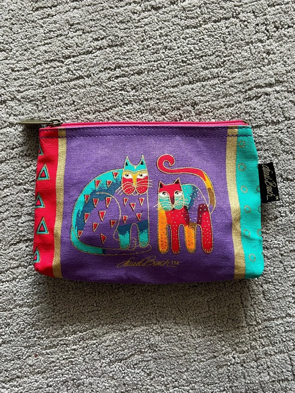 Laurel Burch Multicolor Cat Print Zip Pouch